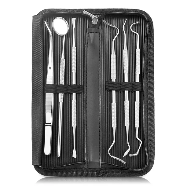 Premium 6-Piece Professional Dental Tools Kit – Complete Teeth Cleaning Set with Tooth Pick, Dental Mirror, Tartar Scraper, Probe, Scaler & Tweezers for Personal and Pet Oral Care