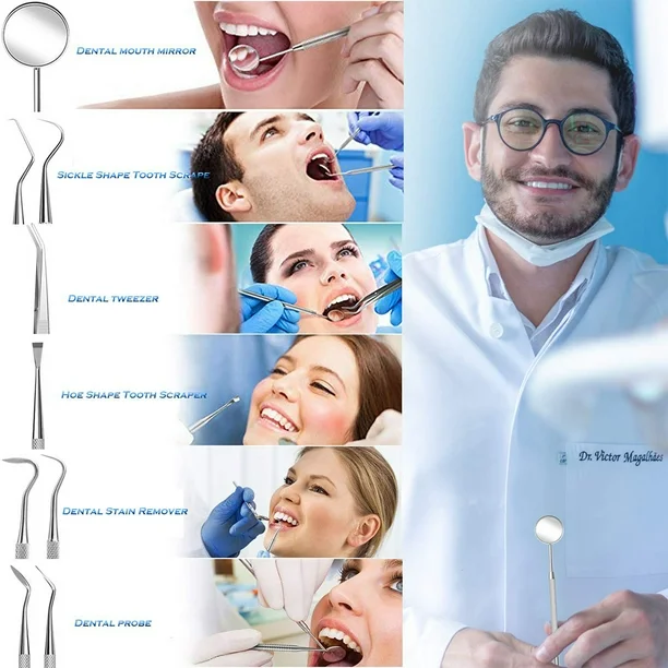 LNGOOR Professional 6-Piece Dental Tool Kit – Premium Oral Care Set Including Tooth Pick, Dental Mirror, Tartar Scraper, Probe, Scaler & Tweezers - Image 2